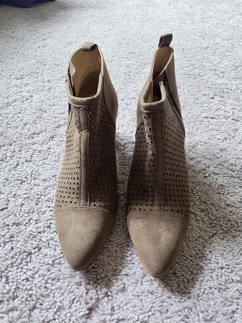 Women’s Taupe Perforated Pointed Toe Ankle Booties